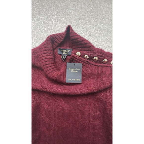 NEW CHARTER CLUB 2 PLY 100% CASHMERE MOCK NECK CABLE KNIT SWEATER XL BURGUNDY - Picture 5 of 11
